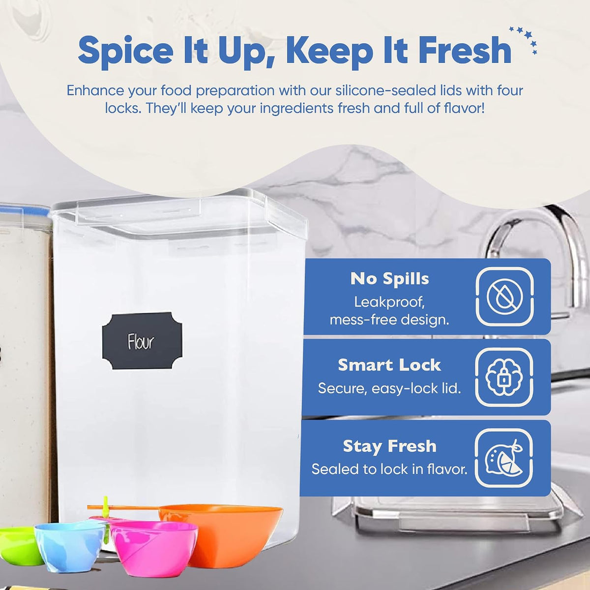 Extra Large Airtight Food Storage Containers with Lids, Pack of 2, 6.5L, 220Oz, Airtight Kitchen and Pantry Bulk Canisters for Flour, Sugar, Rice, and Baking Supplies - Transparent