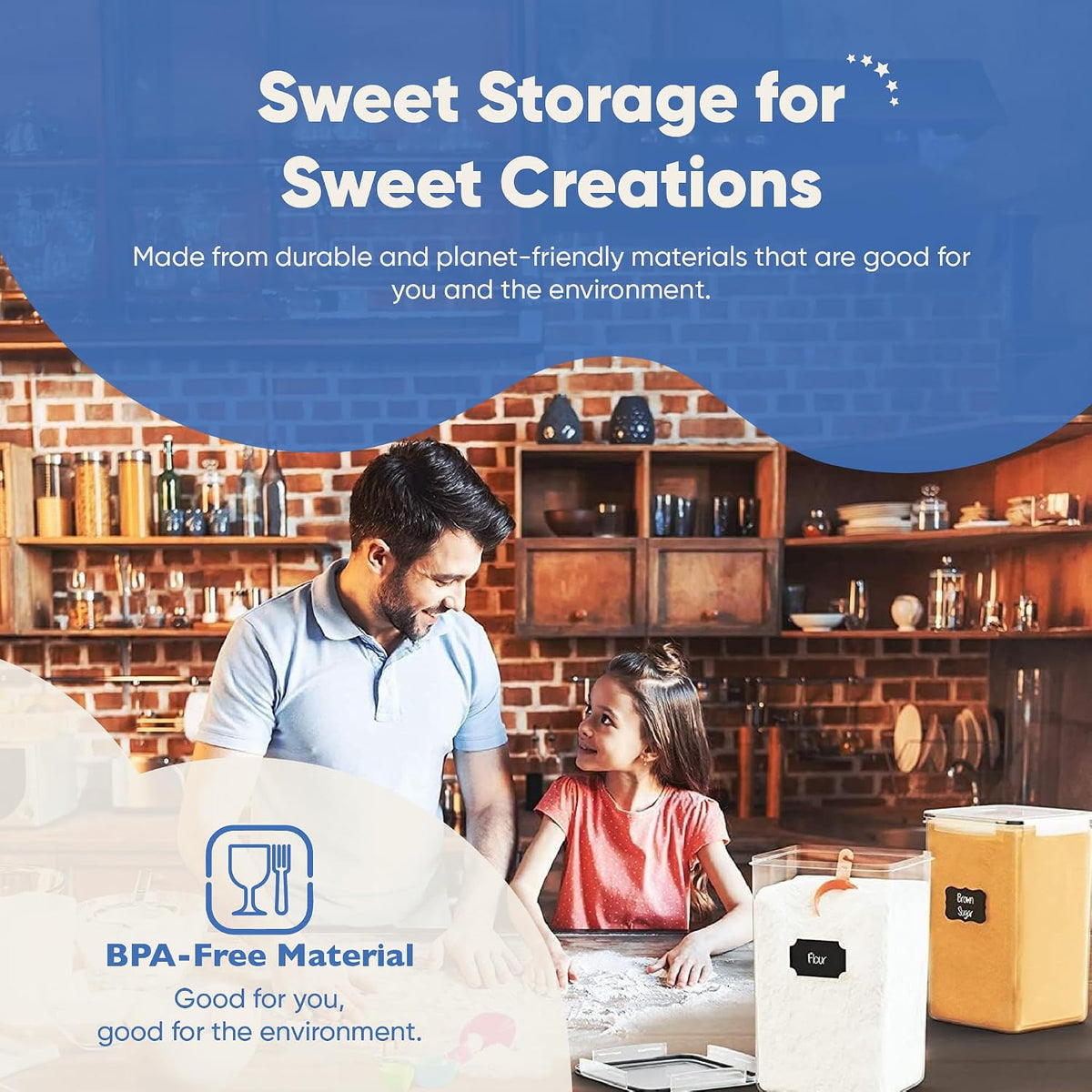 Extra Large Airtight Food Storage Containers with Lids, Pack of 2, 6.5L, 220Oz, Airtight Kitchen and Pantry Bulk Canisters for Flour, Sugar, Rice, and Baking Supplies - Transparent