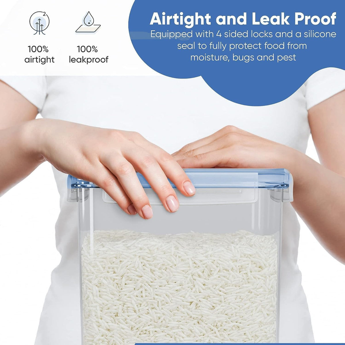 Extra Large Airtight Food Storage Containers with Lids, Pack of 2, 6.5L, 220Oz, Airtight Kitchen and Pantry Bulk Canisters for Flour, Sugar, Rice, and Baking Supplies - Transparent