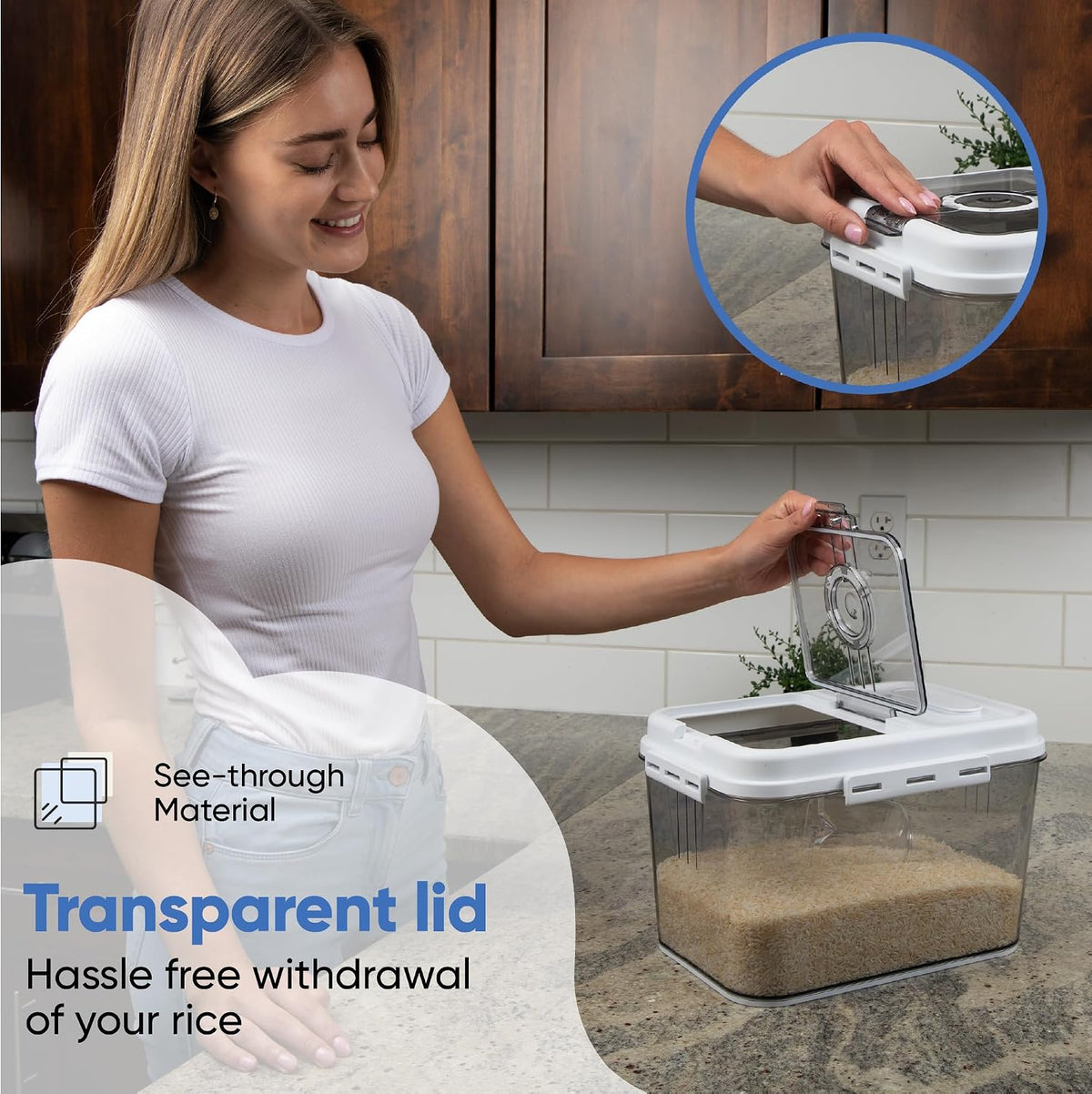 Extra Large Airtight Food Storage Containers with Lids, Pack of 2, 6.5L, 220Oz, Airtight Kitchen and Pantry Bulk Canisters for Flour, Sugar, Rice, and Baking Supplies - Transparent