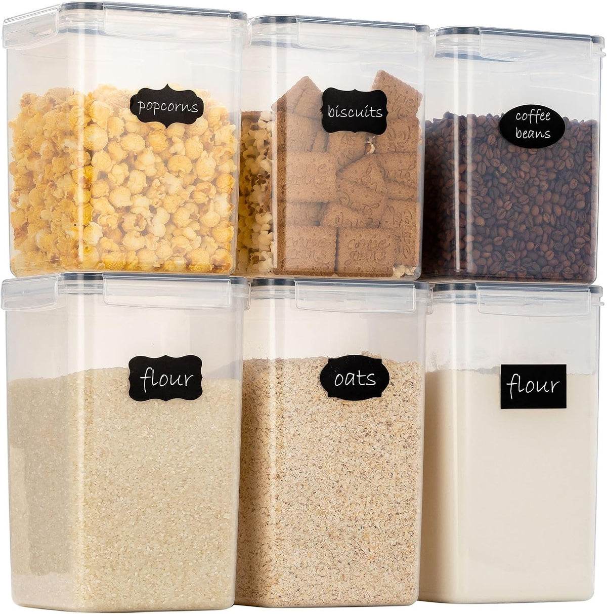 Extra Large Airtight Food Storage Containers with Lids, Pack of 2, 6.5L, 220Oz, Airtight Kitchen and Pantry Bulk Canisters for Flour, Sugar, Rice, and Baking Supplies - Transparent
