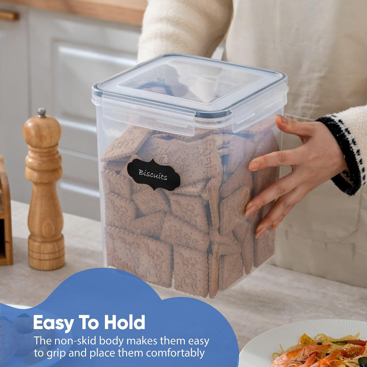 Extra Large Airtight Food Storage Containers with Lids, Pack of 2, 6.5L, 220Oz, Airtight Kitchen and Pantry Bulk Canisters for Flour, Sugar, Rice, and Baking Supplies - Transparent