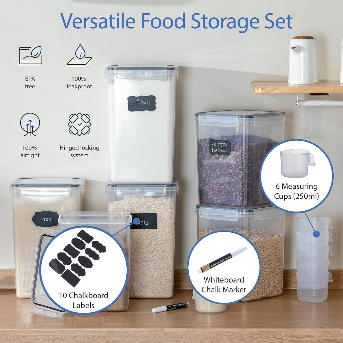 Extra Large Airtight Food Storage Containers with Lids, Pack of 2, 6.5L, 220Oz, Airtight Kitchen and Pantry Bulk Canisters for Flour, Sugar, Rice, and Baking Supplies - Transparent