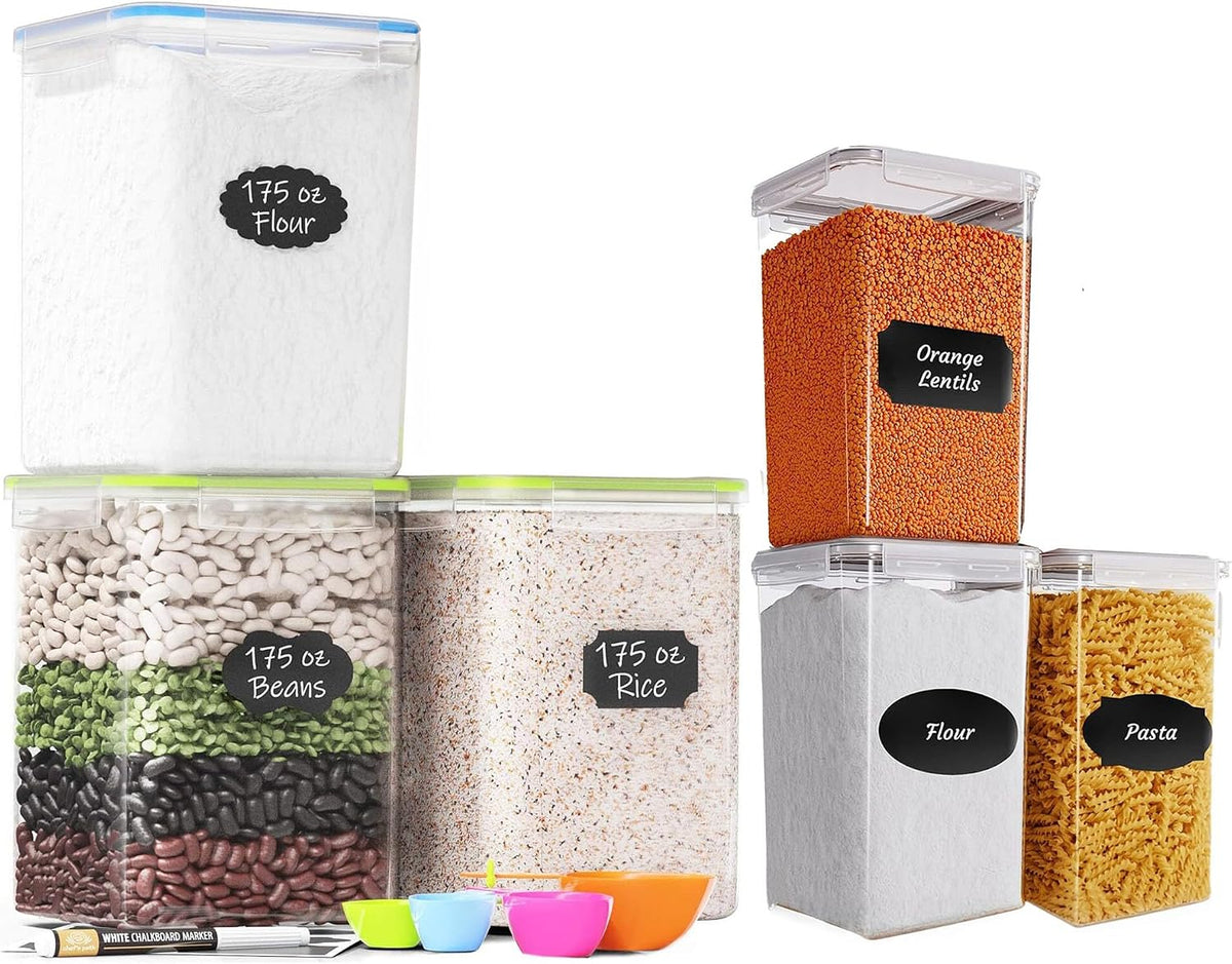 Extra Large Airtight Food Storage Containers with Lids, Pack of 2, 6.5L, 220Oz, Airtight Kitchen and Pantry Bulk Canisters for Flour, Sugar, Rice, and Baking Supplies - Transparent