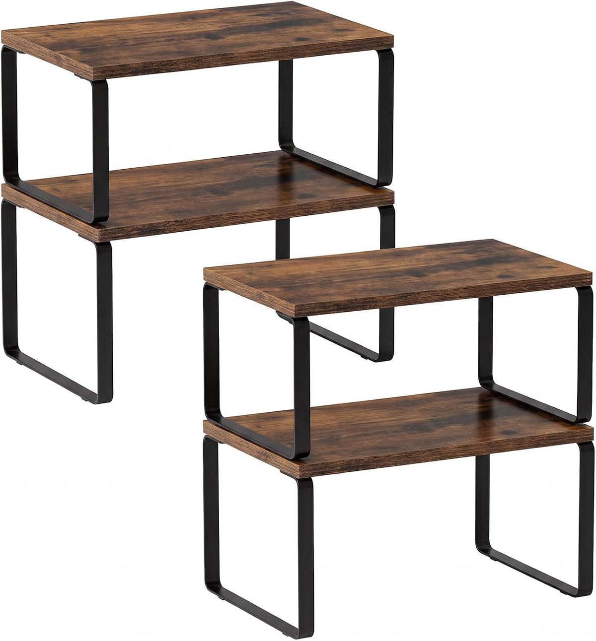 LAMU Cabinet Organizer Shelf, Set of 4 Expandable Kitchen Counter Shelve Plate Organizer for Cabiner, Stackable Spice Rack, CupBoard Organizers and Storage, Wood