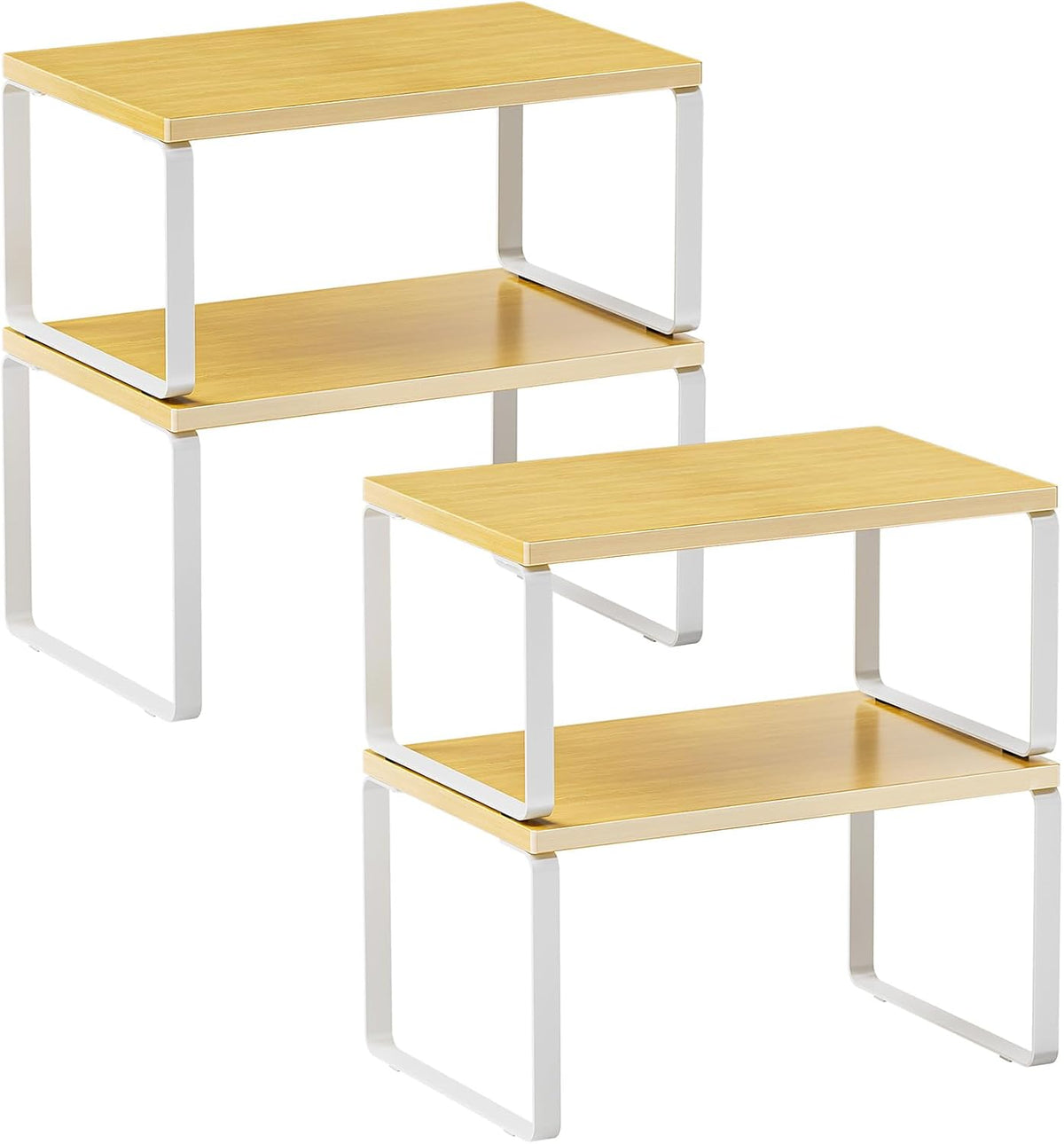 LAMU Cabinet Organizer Shelf, Set of 4 Expandable Kitchen Counter Shelve Plate Organizer for Cabiner, Stackable Spice Rack, CupBoard Organizers and Storage, Wood