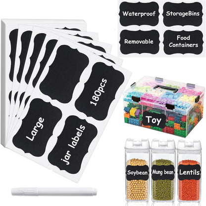 Chalkboard Labels-3.4" x 2.1" Large Size Reusable Blackboard Stickers with 1 Liquid Chalk Markers for Mason Jars, Storage Bins,Craft Rooms,Food Containers and Pantry Storage