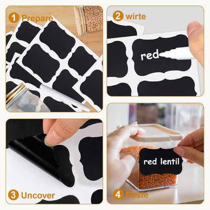 Chalkboard Labels-3.4" x 2.1" Large Size Reusable Blackboard Stickers with 1 Liquid Chalk Markers for Mason Jars, Storage Bins,Craft Rooms,Food Containers and Pantry Storage