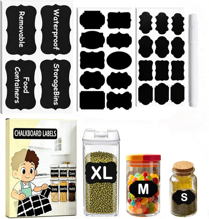 Chalkboard Labels-3.4" x 2.1" Large Size Reusable Blackboard Stickers with 1 Liquid Chalk Markers for Mason Jars, Storage Bins,Craft Rooms,Food Containers and Pantry Storage