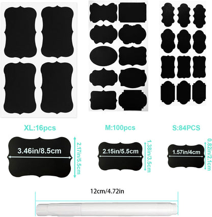 Chalkboard Labels-3.4" x 2.1" Large Size Reusable Blackboard Stickers with 1 Liquid Chalk Markers for Mason Jars, Storage Bins,Craft Rooms,Food Containers and Pantry Storage