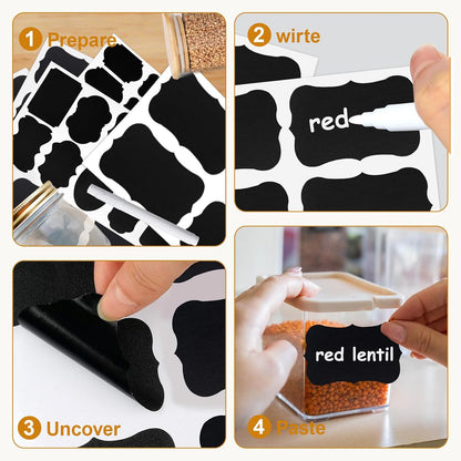 Chalkboard Labels-3.4" x 2.1" Large Size Reusable Blackboard Stickers with 1 Liquid Chalk Markers for Mason Jars, Storage Bins,Craft Rooms,Food Containers and Pantry Storage