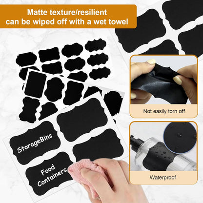 Chalkboard Labels-3.4" x 2.1" Large Size Reusable Blackboard Stickers with 1 Liquid Chalk Markers for Mason Jars, Storage Bins,Craft Rooms,Food Containers and Pantry Storage