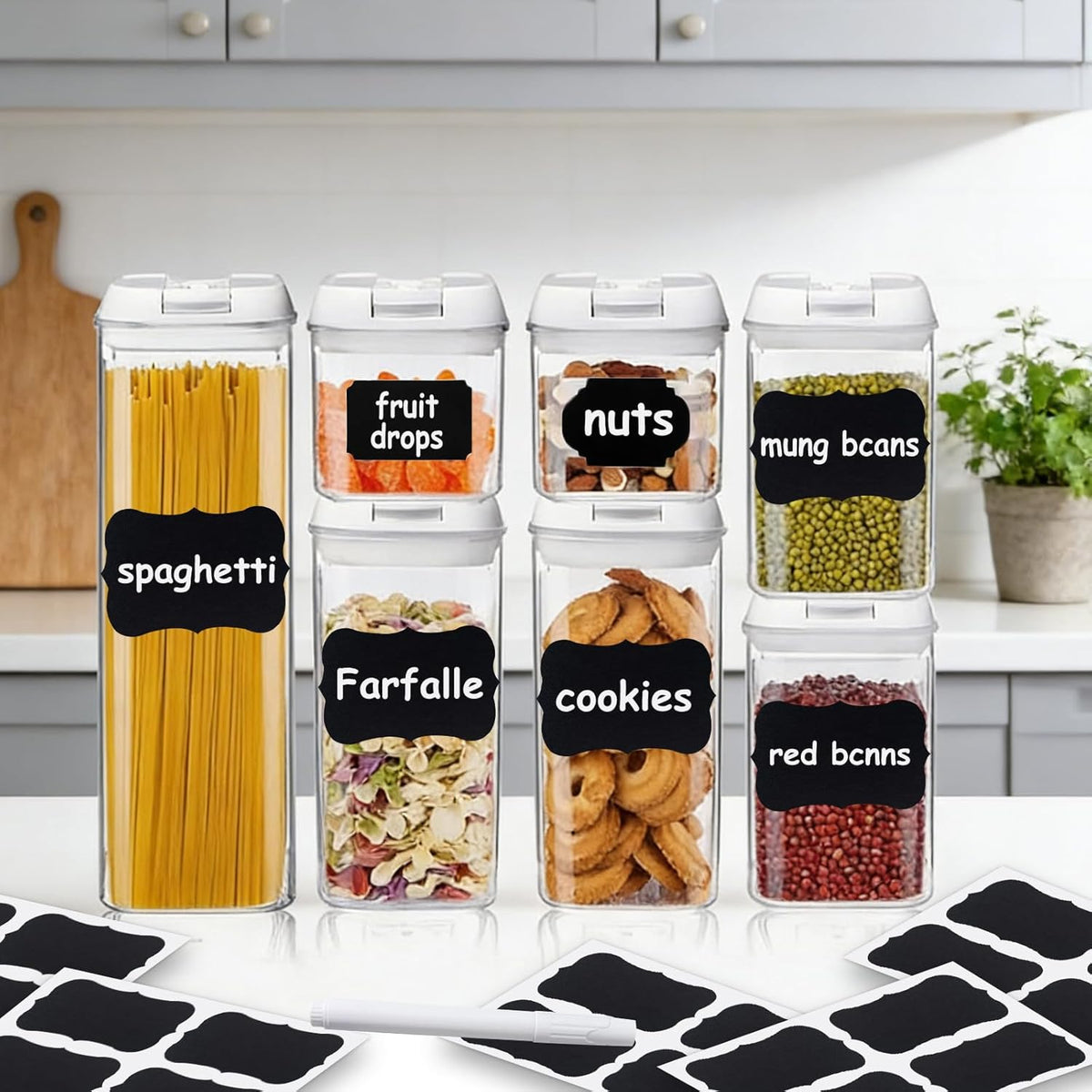 Chalkboard Labels-3.4" x 2.1" Large Size Reusable Blackboard Stickers with 1 Liquid Chalk Markers for Mason Jars, Storage Bins,Craft Rooms,Food Containers and Pantry Storage