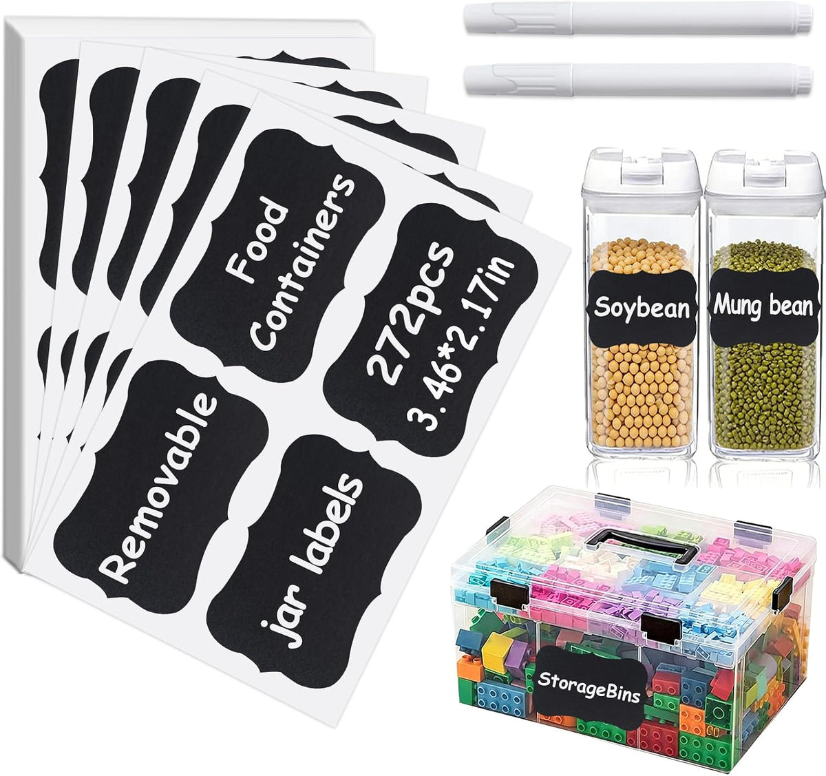 Chalkboard Labels-3.4" x 2.1" Large Size Reusable Blackboard Stickers with 1 Liquid Chalk Markers for Mason Jars, Storage Bins,Craft Rooms,Food Containers and Pantry Storage
