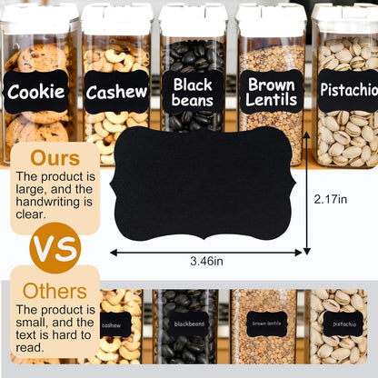 Chalkboard Labels-3.4" x 2.1" Large Size Reusable Blackboard Stickers with 1 Liquid Chalk Markers for Mason Jars, Storage Bins,Craft Rooms,Food Containers and Pantry Storage