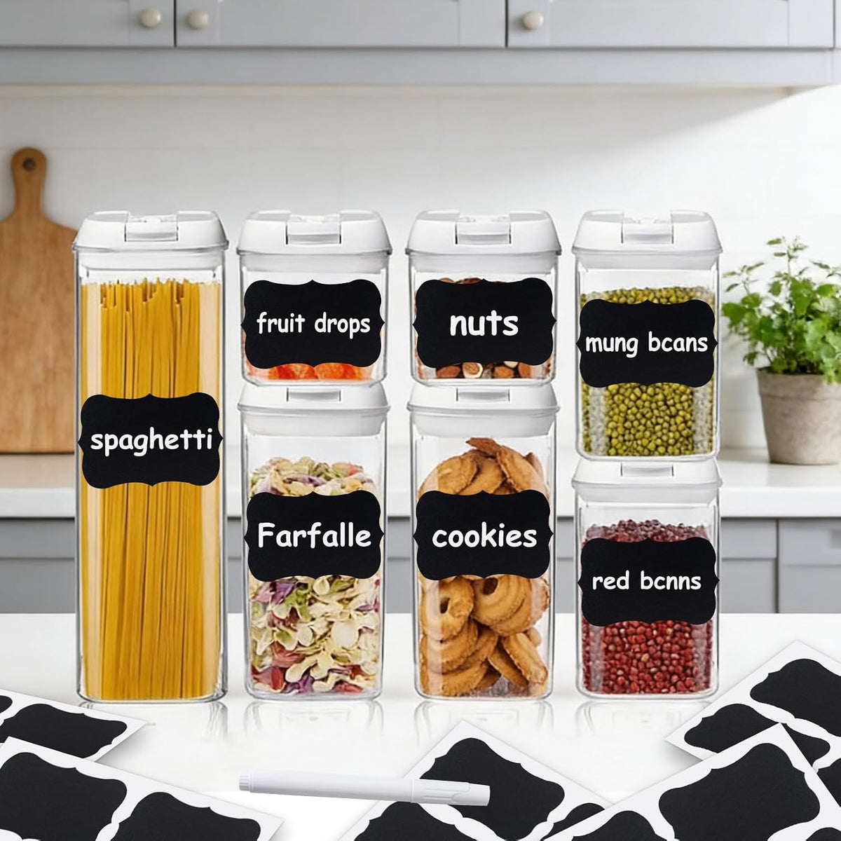 Chalkboard Labels-3.4" x 2.1" Large Size Reusable Blackboard Stickers with 1 Liquid Chalk Markers for Mason Jars, Storage Bins,Craft Rooms,Food Containers and Pantry Storage
