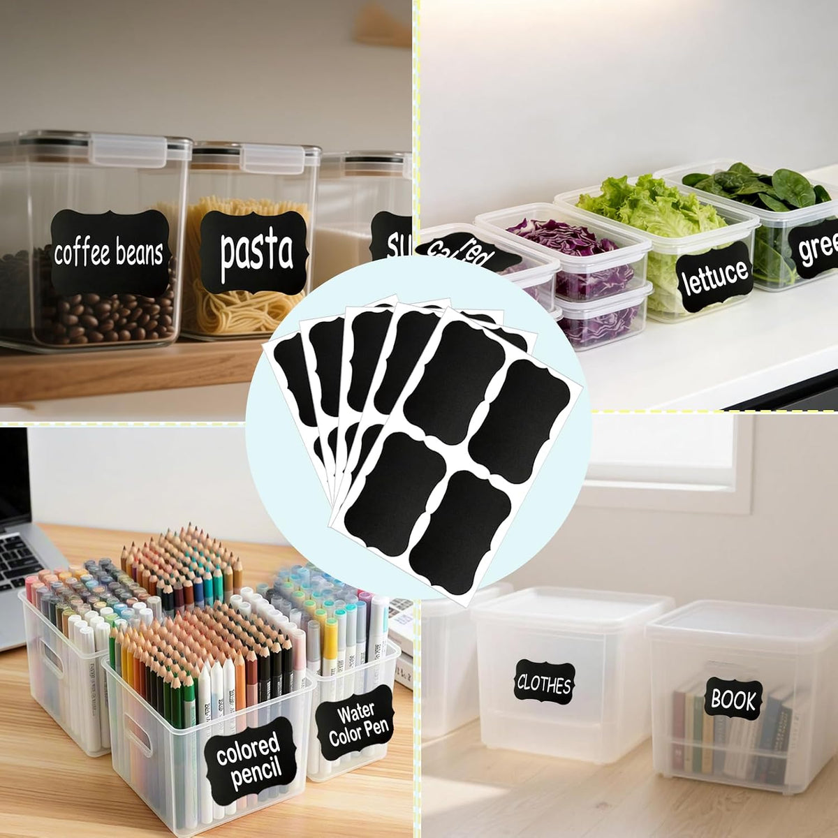 Chalkboard Labels-3.4" x 2.1" Large Size Reusable Blackboard Stickers with 1 Liquid Chalk Markers for Mason Jars, Storage Bins,Craft Rooms,Food Containers and Pantry Storage