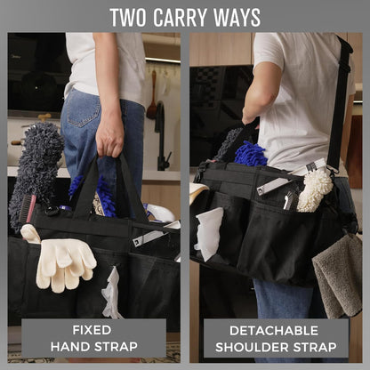 SCAVATA Wearable Cleaning Caddy Organizer with Handle & Shoulder Straps for Housekeepers, Under Sink & Car Cleaning Tool Organizer Bag with 4 Foldable Dividers (Green)