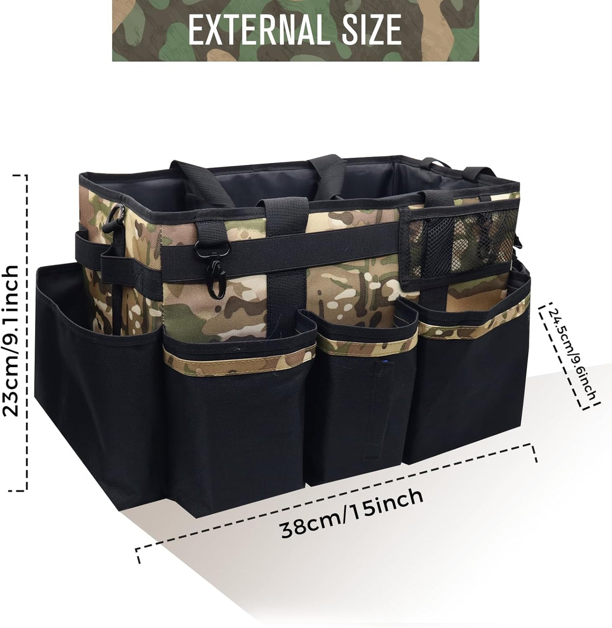 SCAVATA Wearable Cleaning Caddy Organizer with Handle & Shoulder Straps for Housekeepers, Under Sink & Car Cleaning Tool Organizer Bag with 4 Foldable Dividers (Green)