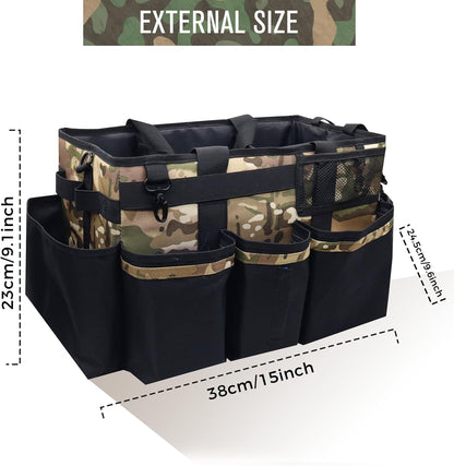 SCAVATA Wearable Cleaning Caddy Organizer with Handle & Shoulder Straps for Housekeepers, Under Sink & Car Cleaning Tool Organizer Bag with 4 Foldable Dividers (Green)