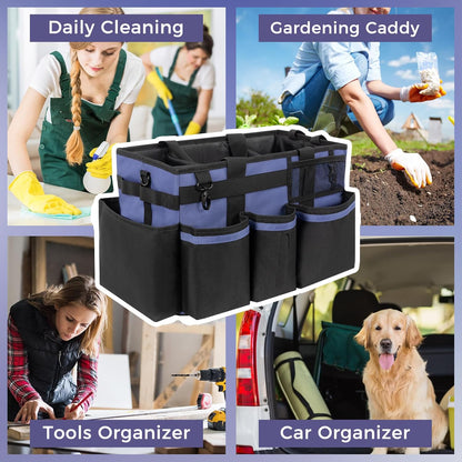 SCAVATA Wearable Cleaning Caddy Organizer with Handle & Shoulder Straps for Housekeepers, Under Sink & Car Cleaning Tool Organizer Bag with 4 Foldable Dividers (Green)