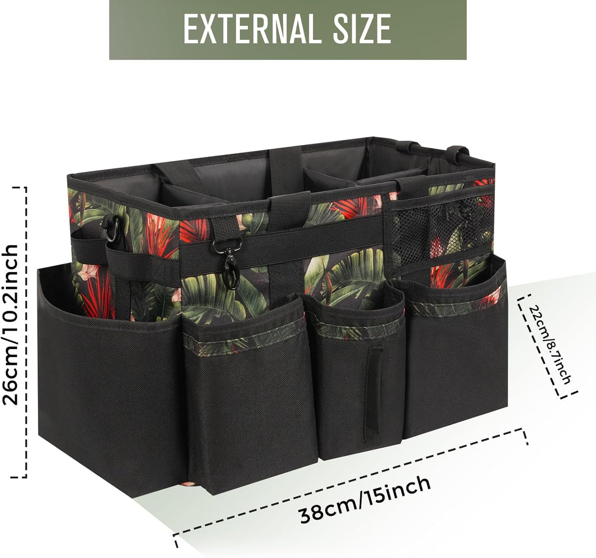 SCAVATA Wearable Cleaning Caddy Organizer with Handle & Shoulder Straps for Housekeepers, Under Sink & Car Cleaning Tool Organizer Bag with 4 Foldable Dividers (Green)