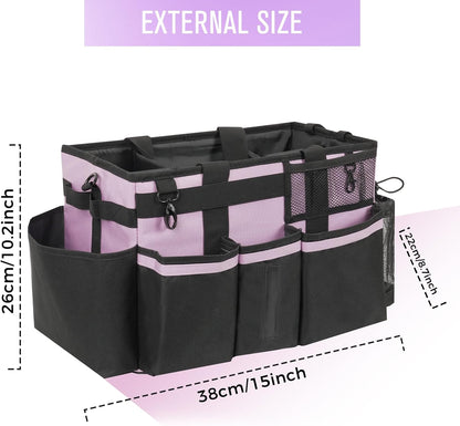 SCAVATA Wearable Cleaning Caddy Organizer with Handle & Shoulder Straps for Housekeepers, Under Sink & Car Cleaning Tool Organizer Bag with 4 Foldable Dividers (Green)
