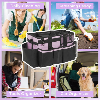 SCAVATA Wearable Cleaning Caddy Organizer with Handle & Shoulder Straps for Housekeepers, Under Sink & Car Cleaning Tool Organizer Bag with 4 Foldable Dividers (Green)