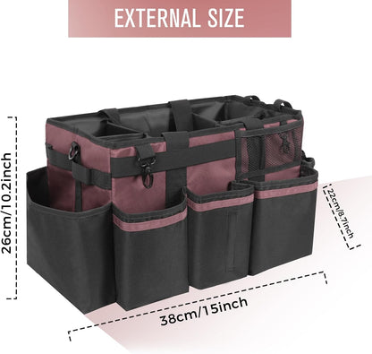 SCAVATA Wearable Cleaning Caddy Organizer with Handle & Shoulder Straps for Housekeepers, Under Sink & Car Cleaning Tool Organizer Bag with 4 Foldable Dividers (Green)