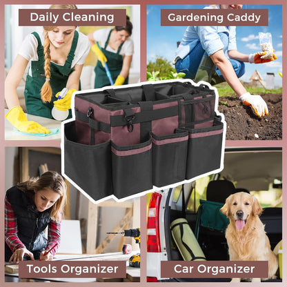SCAVATA Wearable Cleaning Caddy Organizer with Handle & Shoulder Straps for Housekeepers, Under Sink & Car Cleaning Tool Organizer Bag with 4 Foldable Dividers (Green)