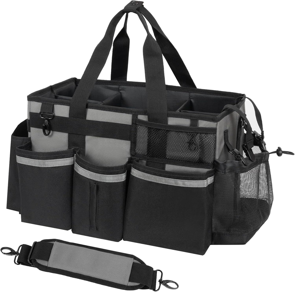 SCAVATA Wearable Cleaning Caddy Organizer with Handle & Shoulder Straps for Housekeepers, Under Sink & Car Cleaning Tool Organizer Bag with 4 Foldable Dividers (Green)