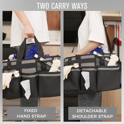 SCAVATA Wearable Cleaning Caddy Organizer with Handle & Shoulder Straps for Housekeepers, Under Sink & Car Cleaning Tool Organizer Bag with 4 Foldable Dividers (Green)