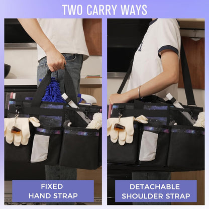 SCAVATA Wearable Cleaning Caddy Organizer with Handle & Shoulder Straps for Housekeepers, Under Sink & Car Cleaning Tool Organizer Bag with 4 Foldable Dividers (Green)