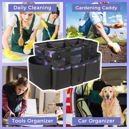 SCAVATA Wearable Cleaning Caddy Organizer with Handle & Shoulder Straps for Housekeepers, Under Sink & Car Cleaning Tool Organizer Bag with 4 Foldable Dividers (Green)
