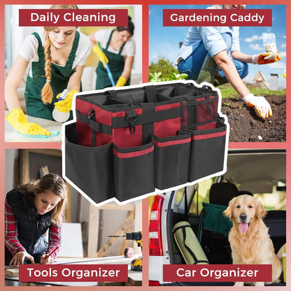 SCAVATA Wearable Cleaning Caddy Organizer with Handle & Shoulder Straps for Housekeepers, Under Sink & Car Cleaning Tool Organizer Bag with 4 Foldable Dividers (Green)