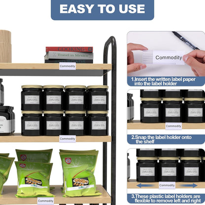 30 Pcs Label Holder Shelf Labels, Wire Shelf Label Holder with Label Paper Inserts, Shelf Labels for Wire Shelving, Metro Shelving Clips Plastic Label Holder Compatible with 1-1/4in Shelves