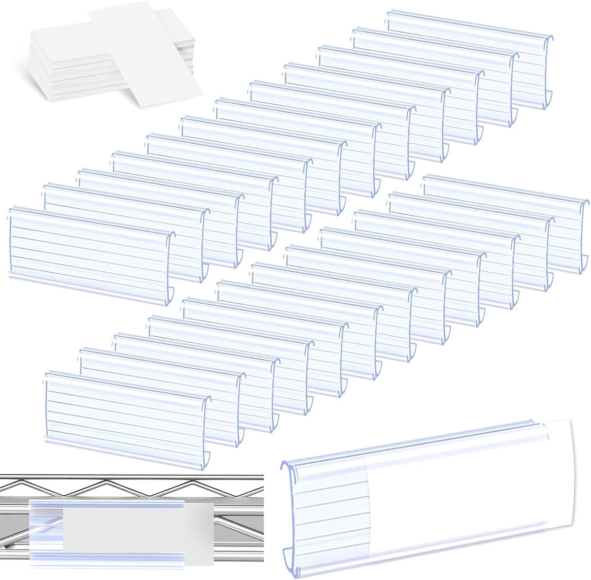 30 Pcs Label Holder Shelf Labels, Wire Shelf Label Holder with Label Paper Inserts, Shelf Labels for Wire Shelving, Metro Shelving Clips Plastic Label Holder Compatible with 1-1/4in Shelves