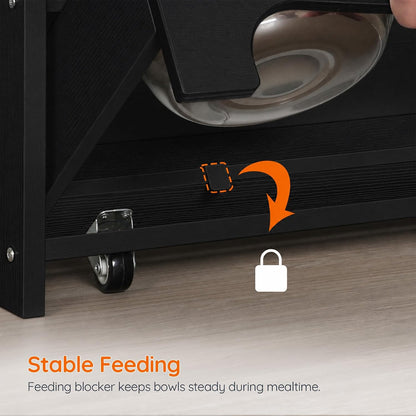 Dog Feeding Station with Storage and Hooks, Dog Food Storage Cabinet with Feeding Bowls, Pet Feeding Station with Sliding Drawer and 2 Hidden Bowls for Dog & Cat, White WT12PO03G1