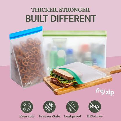 ( Reusable Gallon Freezer Food Storage Bags, Leakproof, Clear