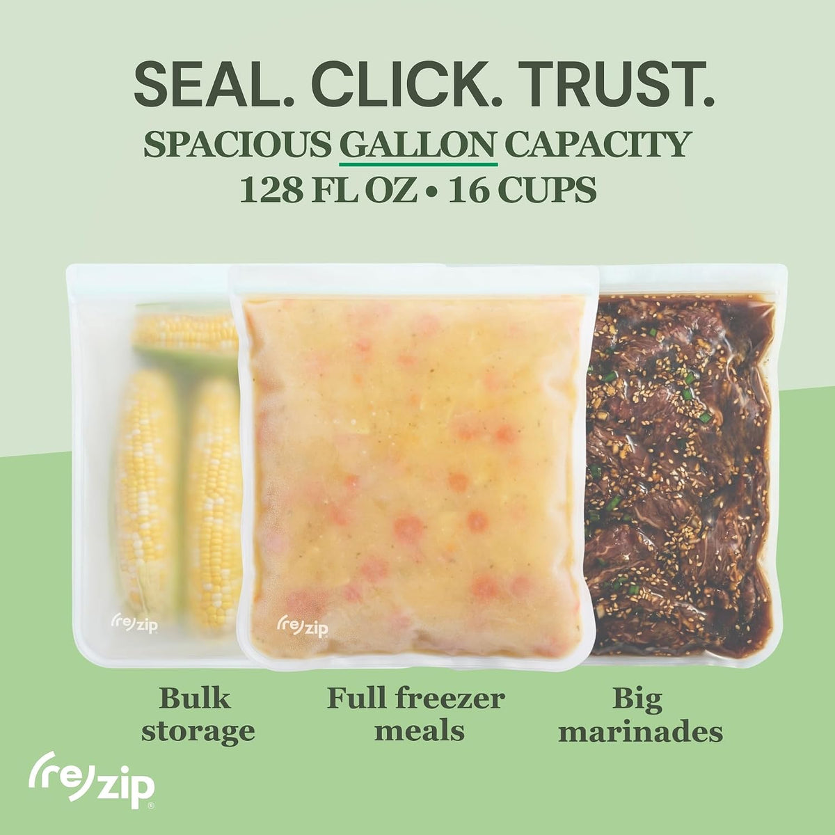 ( Reusable Gallon Freezer Food Storage Bags, Leakproof, Clear