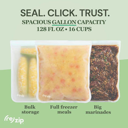 ( Reusable Gallon Freezer Food Storage Bags, Leakproof, Clear