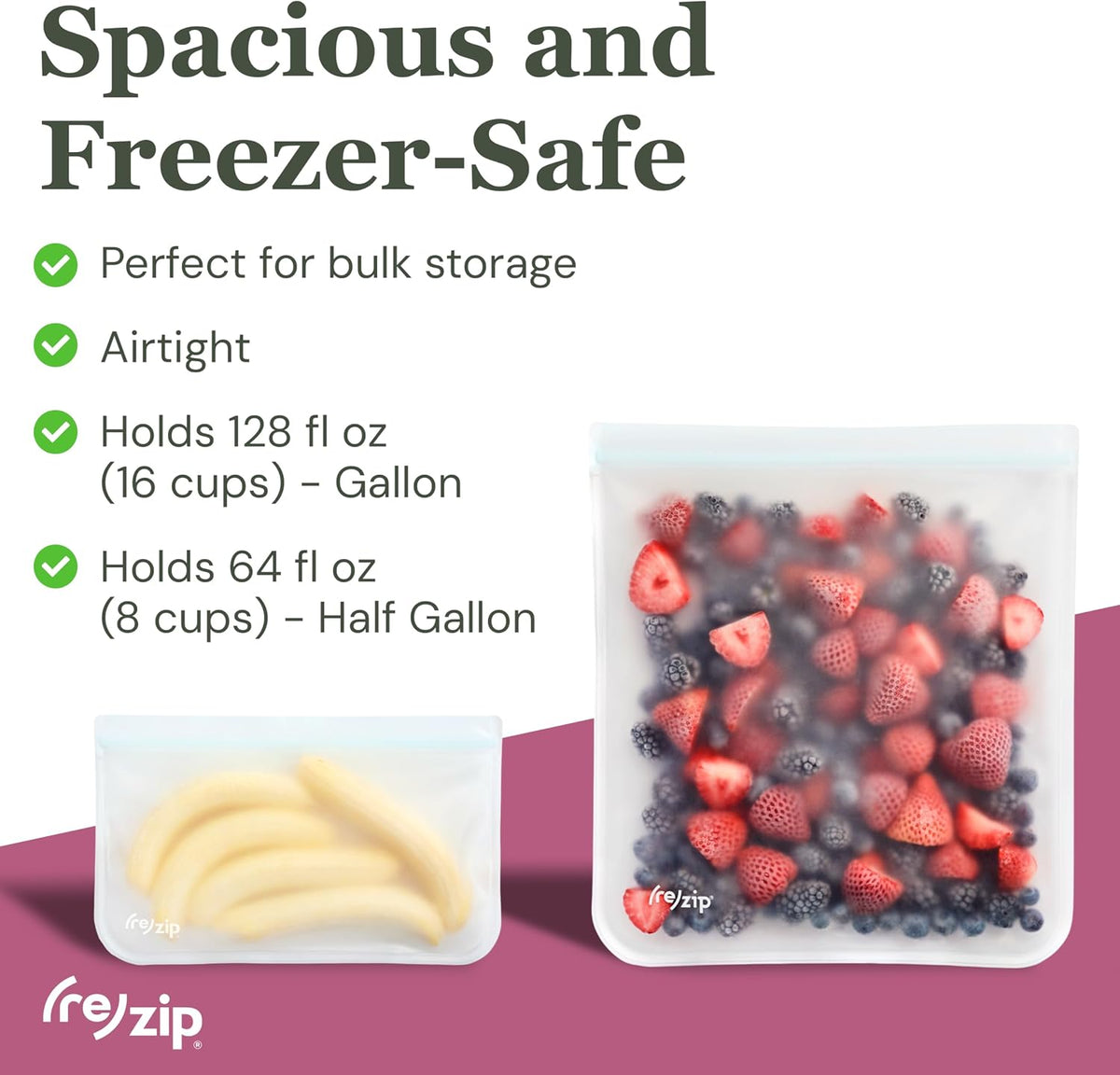 ( Reusable Gallon Freezer Food Storage Bags, Leakproof, Clear