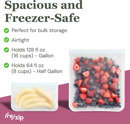 ( Reusable Gallon Freezer Food Storage Bags, Leakproof, Clear