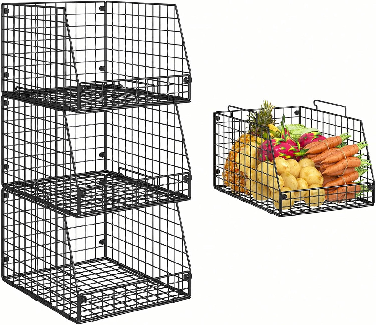 XXL Stackable Wire Storage Basket, Extra Large Capacity Pantry Organizer and Storage, Muti-Purpose for Vegetable Fruit Basket & Can Organizer & Snack Rack & Metal Pantry Bin