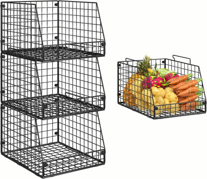 XXL Stackable Wire Storage Basket, Extra Large Capacity Pantry Organizer and Storage, Muti-Purpose for Vegetable Fruit Basket & Can Organizer & Snack Rack & Metal Pantry Bin