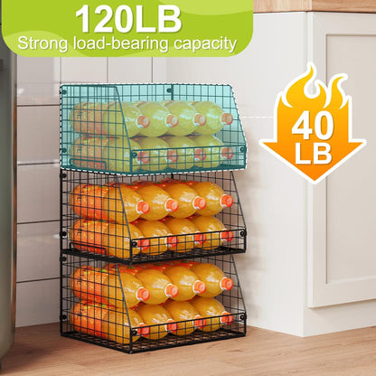 XXL Stackable Wire Storage Basket, Extra Large Capacity Pantry Organizer and Storage, Muti-Purpose for Vegetable Fruit Basket & Can Organizer & Snack Rack & Metal Pantry Bin