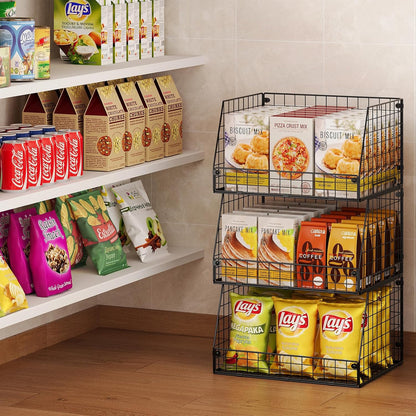 XXL Stackable Wire Storage Basket, Extra Large Capacity Pantry Organizer and Storage, Muti-Purpose for Vegetable Fruit Basket & Can Organizer & Snack Rack & Metal Pantry Bin