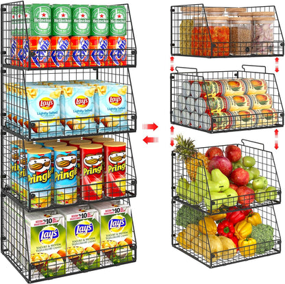 XXL Stackable Wire Storage Basket, Extra Large Capacity Pantry Organizer and Storage, Muti-Purpose for Vegetable Fruit Basket & Can Organizer & Snack Rack & Metal Pantry Bin