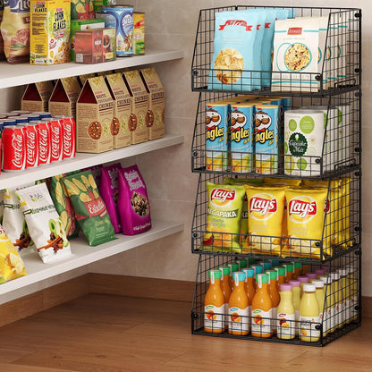 XXL Stackable Wire Storage Basket, Extra Large Capacity Pantry Organizer and Storage, Muti-Purpose for Vegetable Fruit Basket & Can Organizer & Snack Rack & Metal Pantry Bin
