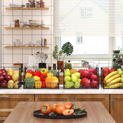 XXL Stackable Wire Storage Basket, Extra Large Capacity Pantry Organizer and Storage, Muti-Purpose for Vegetable Fruit Basket & Can Organizer & Snack Rack & Metal Pantry Bin